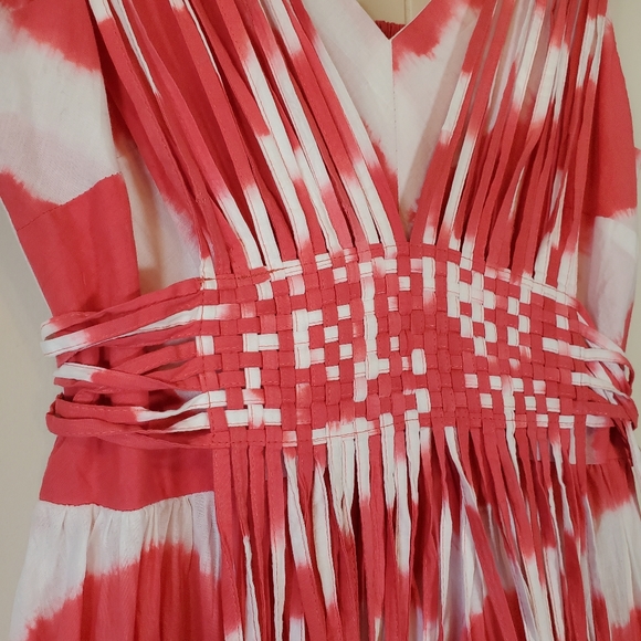 Sundance Island Rhythms Red Orange Tie Dye Fringe Midi Dress NWT Size 4 - Picture 5 of 12